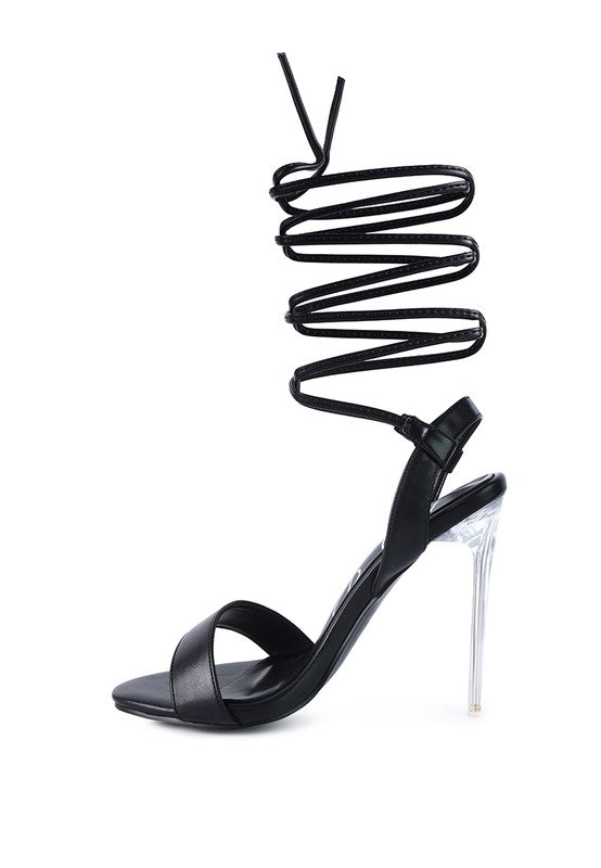 Sheeny Clear Stilletto Lace Up Sandal