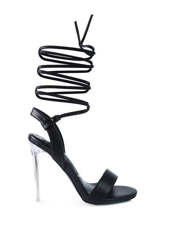 Sheeny Clear Stilletto Lace Up Sandal