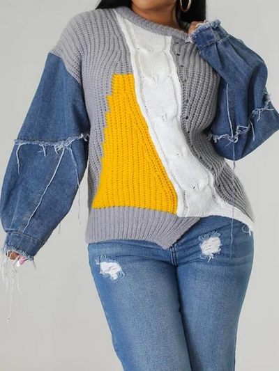 Never Simple Denim Sweater-One Size Fit Most