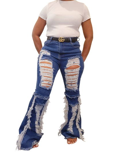 Bella Blue Distressed Flare Jeans