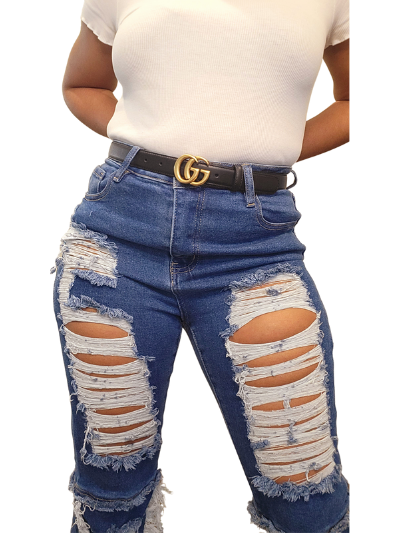 Bella Blue Distressed Flare Jeans