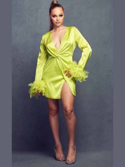 "Cuff It" Satin Dress-Chartreuse