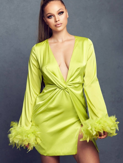 "Cuff It" Satin Dress-Chartreuse