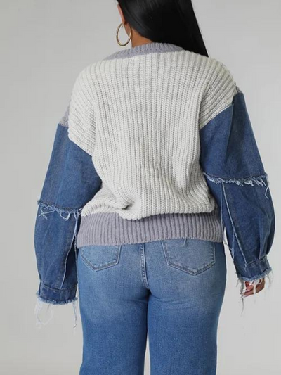 Never Simple Denim Sweater-One Size Fit Most