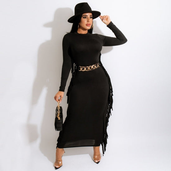 Willow Tassel Dress-Black